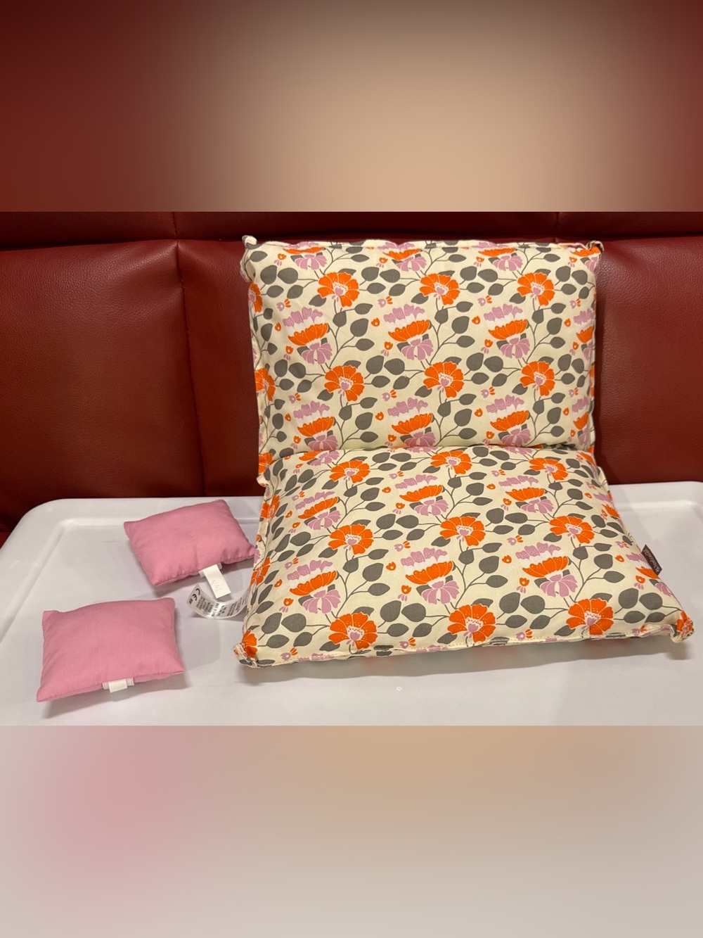 American Girl Cozy Lounge Chair- Floral Printed Pillowcase Set - Orange & Pink